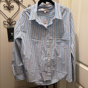 LOFT Women’s Casual Blue and White Striped Shirt- SZ XL - NWT